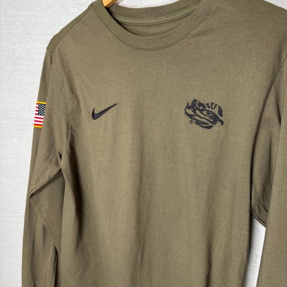 The Nike Tee LSU Long Sleeve T-Shirt Embroidered Army Green Men's sz SM - Picture 2 of 5